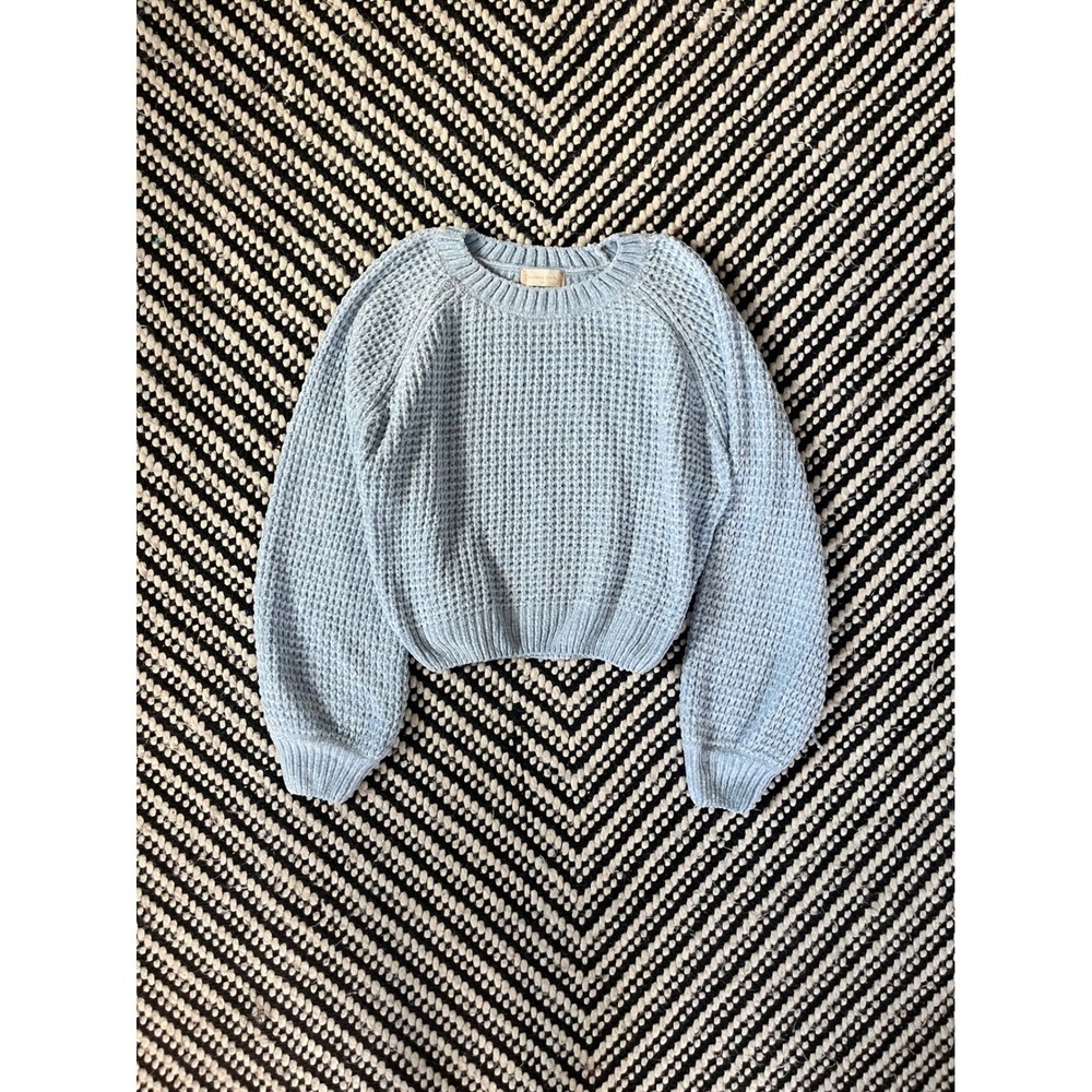 Altar'd State Womens Blue Chenille Waffle Knit Crewneck Sweater Size M Pullover - Picture 8 of 8